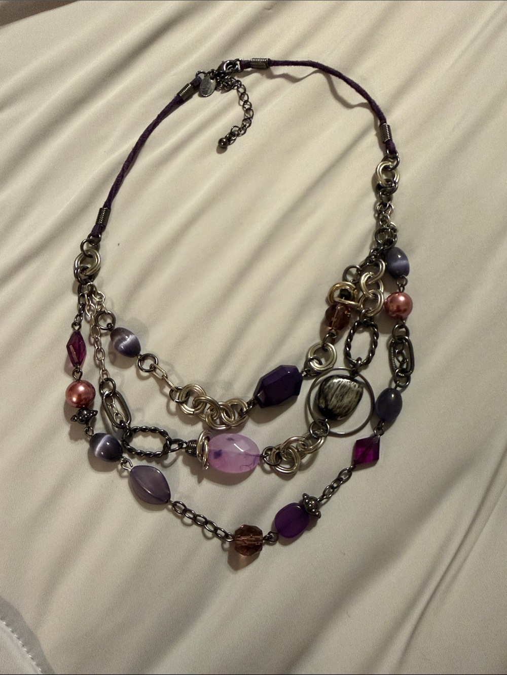 Lia Sophia 9” Layered Purple Bead Statement Necklace - Women Jewelry